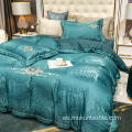 Ropa de cama con bordado de jacquard de seda ceniza verde de lujo